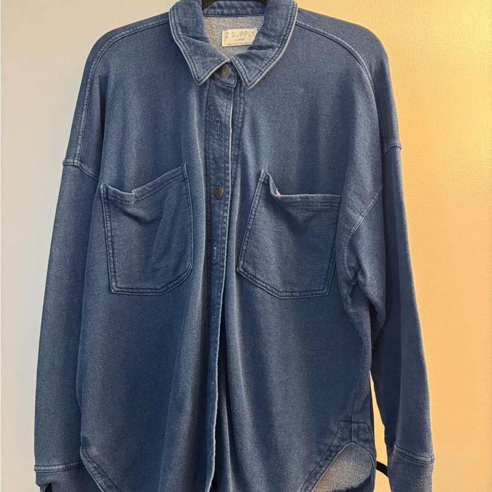 Z Supply SET - All Day Knit Indigo Denim Jacket & Pants Size Large